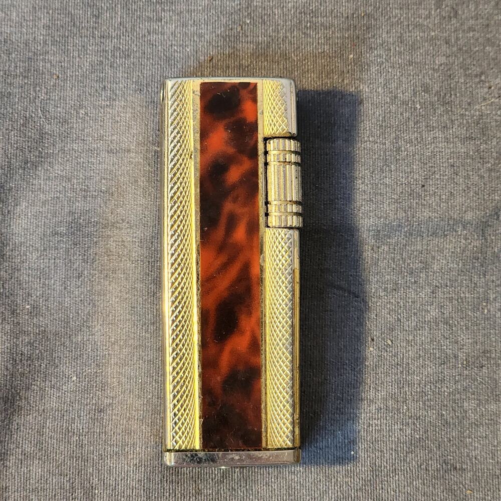 Vintage Lucienne Lighter-Gold Tone Wood Look-Made in Korea
